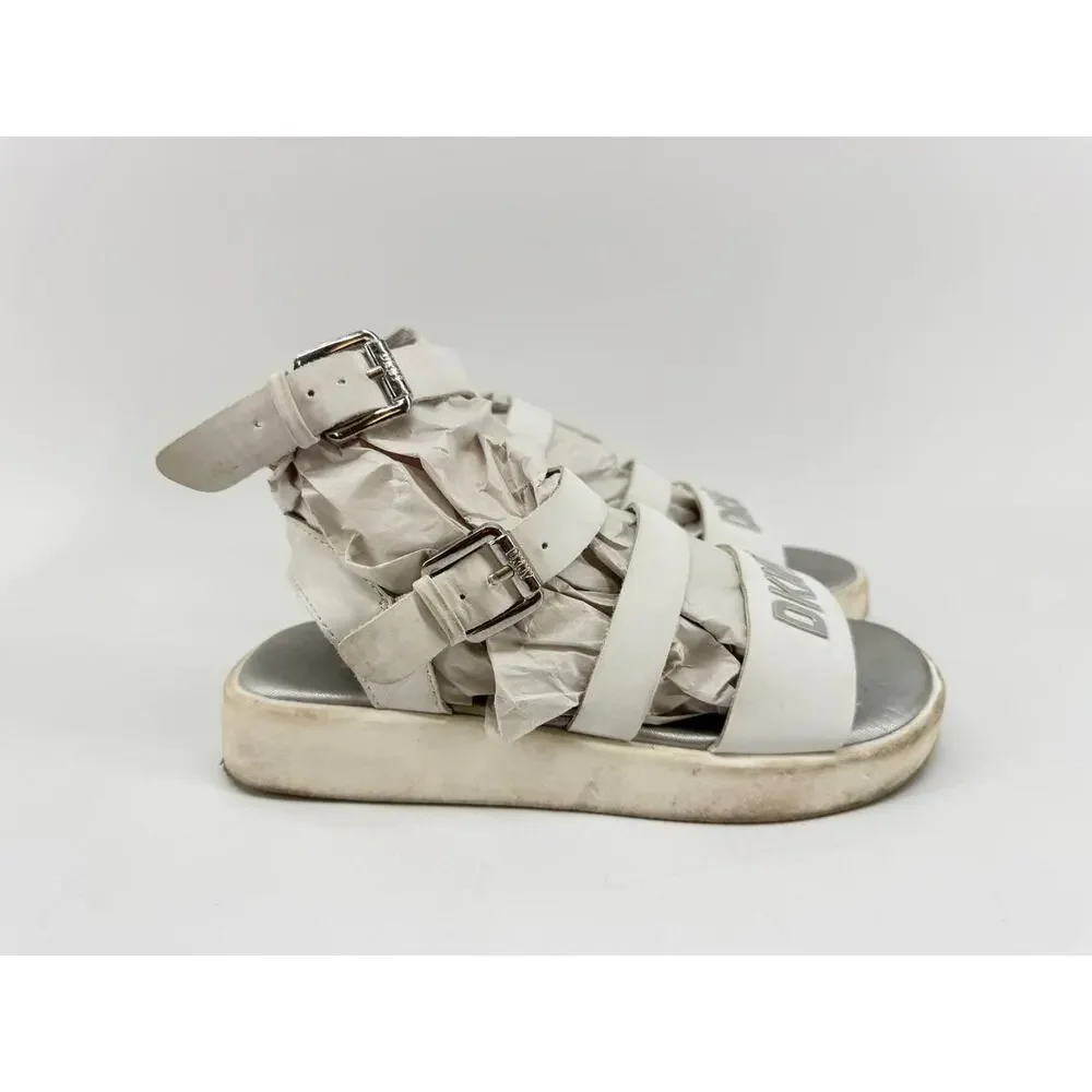 DKNY Girls White Silver Strappy Platform Sport Sandals Size 4,5-5Y